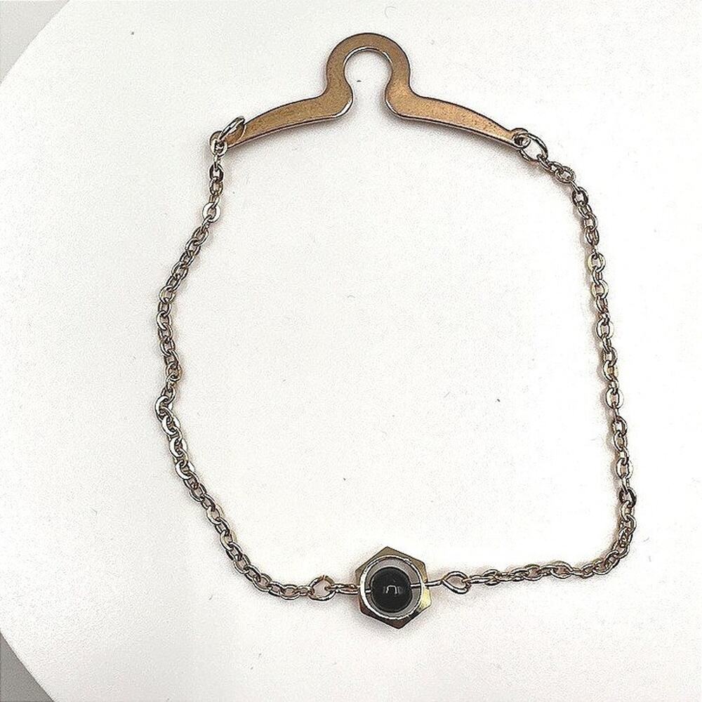 Unbranded Bracelet Vintage 90s Women 7.5 Gold Hexagon Black Bead Station